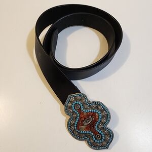 GUESS women's black  Bohemian embelished leather belt with metal backle M